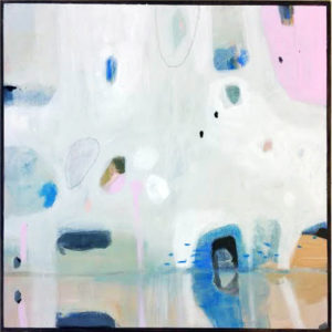 Leila Fanner Reflected I Oil and oil pastel on wood Framed, stained black wood edge 60cm x 60cm
