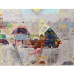 Hussein Salim, The Foggy Town 2018, acrylic on Canvas, 185 x 150 cm
