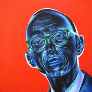 Ley Mboramwe Paul Kagame Green Glass 2018 Acrylic on Canvas 80 x 80 cm