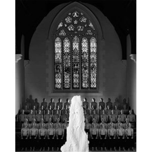 Kyu Sang Lee, Selfportraits with Figure of Madonna behind white paint 2016 Photomontage with paint 124 x 100 cm