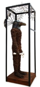 Jacques Dhont Cain 2019 Material,wattle bark,metal,bone,wood. approx- 45 x 60 x 153 cm