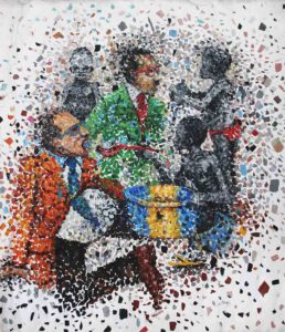 Jonathan Vatunga, 2019, mixed media on canvas, approx 150 x 117 cm