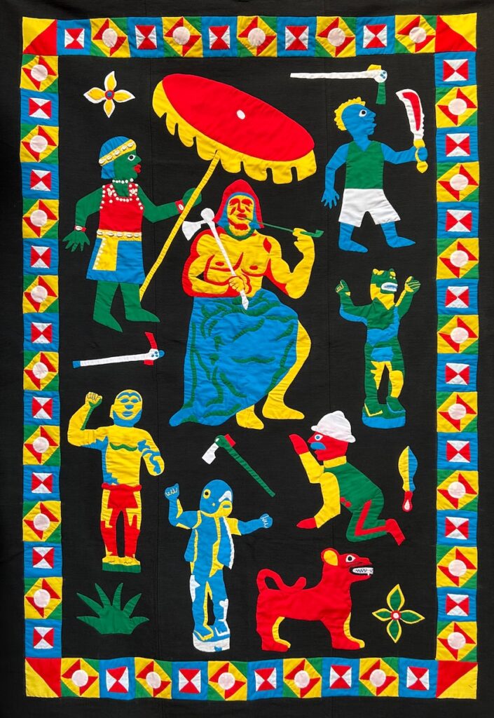 Louis Barthélemy Restitution of the Abomey treasures, featuring King Béhanzin, 2024 Hand-appliquéd and embroidered tapestry 170 x 109 cm