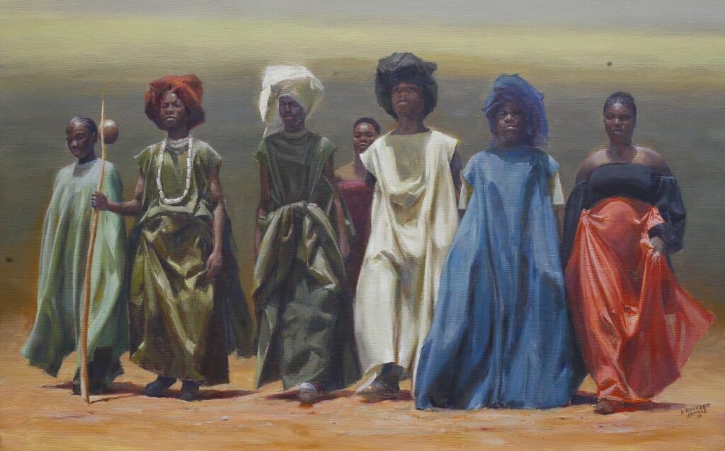 Ebenezer Samuel Akinola Gatekeepers, 2026 Oil on linen 83 x 54 cm